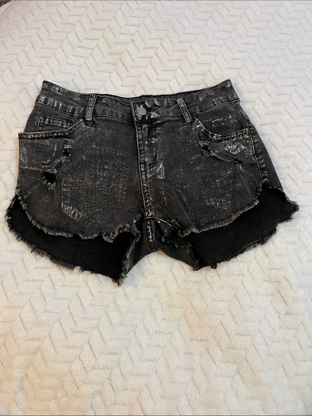 SHEIN Washed Black Distressed Denim Cutoff Shorts